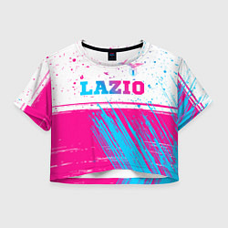 Футболка 3D укороченная женская Lazio neon gradient style: символ сверху, цвет: 3D-принт