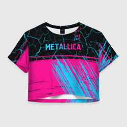 Футболка 3D укороченная женская Metallica - neon gradient: символ сверху, цвет: 3D-принт