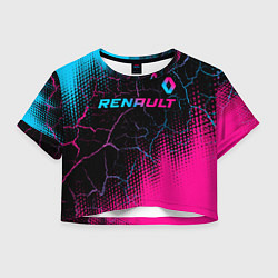 Футболка 3D укороченная женская Renault - neon gradient: символ сверху, цвет: 3D-принт