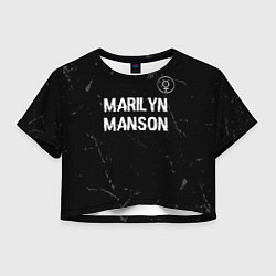 Футболка 3D укороченная женская Marilyn Manson glitch на темном фоне: символ сверх, цвет: 3D-принт