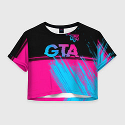 Футболка 3D укороченная женская GTA - neon gradient: символ сверху, цвет: 3D-принт
