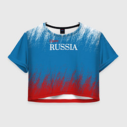 Футболка 3D укороченная женская Российский триколор - Я люблю Россию, цвет: 3D-принт