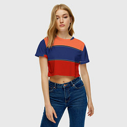 Футболка 3D укороченная женская Combined pattern striped orange red blue, цвет: 3D-принт — фото 2