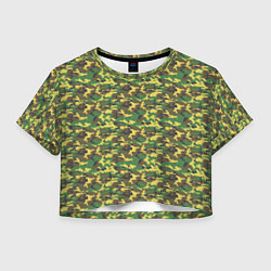 Футболка 3D укороченная женская Камуфляж Дубок ВСР-93 мелкий, цвет: 3D-принт
