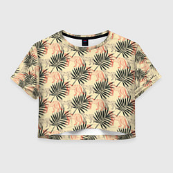 Футболка 3D укороченная женская Пальмы и гепард узор, цвет: 3D-принт