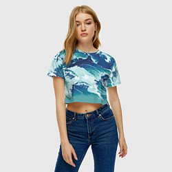 Футболка 3D укороченная женская Несущиеся морские волны, цвет: 3D-принт — фото 2