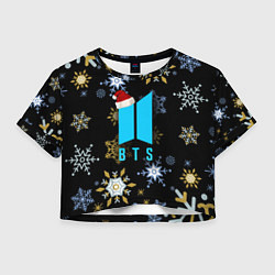 Футболка 3D укороченная женская BTS new year, цвет: 3D-принт