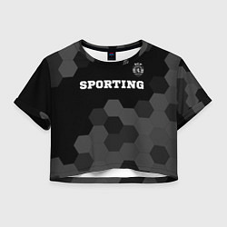 Футболка 3D укороченная женская Sporting sport на темном фоне: символ сверху, цвет: 3D-принт