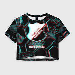 Футболка 3D укороченная женская Hoffenheim FC в стиле glitch на темном фоне, цвет: 3D-принт