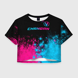 Футболка 3D укороченная женская Changan - neon gradient: символ сверху, цвет: 3D-принт