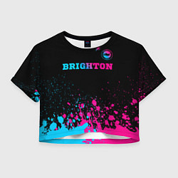 Футболка 3D укороченная женская Brighton - neon gradient: символ сверху, цвет: 3D-принт