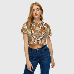 Футболка 3D укороченная женская Голова лисы в узорах, цвет: 3D-принт — фото 2