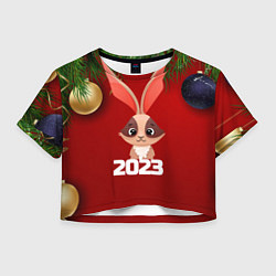 Футболка 3D укороченная женская Кролик 2023, цвет: 3D-принт