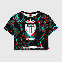 Футболка 3D укороченная женская Monaco FC в стиле glitch на темном фоне, цвет: 3D-принт