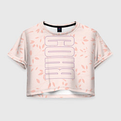 Футболка 3D укороченная женская Соня по-вертикали с розовым фоном, цвет: 3D-принт
