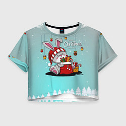 Футболка 3D укороченная женская Новогодний заяц, цвет: 3D-принт