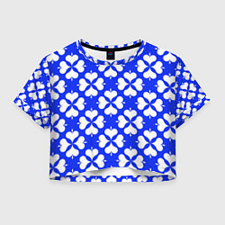 Футболка 3D укороченная женская Четырехлистный клевер синий, цвет: 3D-принт