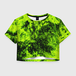 Футболка 3D укороченная женская Яркий неоновый салатовый гранж, цвет: 3D-принт