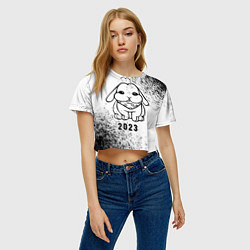 Футболка 3D укороченная женская 2023 Кролик с банданой на светлом, цвет: 3D-принт — фото 2