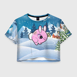 Футболка 3D укороченная женская Розовая круглая зайка, цвет: 3D-принт