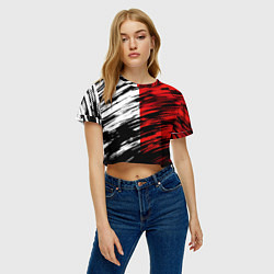 Футболка 3D укороченная женская Белые и красные полосы, цвет: 3D-принт — фото 2