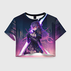 Футболка 3D укороченная женская Cyber girl in purple light, цвет: 3D-принт