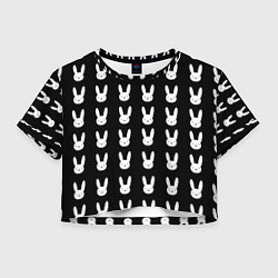 Футболка 3D укороченная женская Bunny pattern black, цвет: 3D-принт