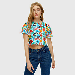Футболка 3D укороченная женская Colorful patterns, цвет: 3D-принт — фото 2