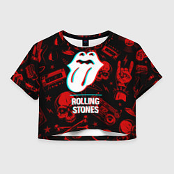 Футболка 3D укороченная женская Rolling Stones rock glitch, цвет: 3D-принт