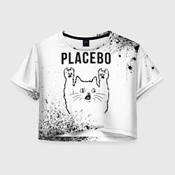 Футболка 3D укороченная женская Placebo рок кот на светлом фоне, цвет: 3D-принт
