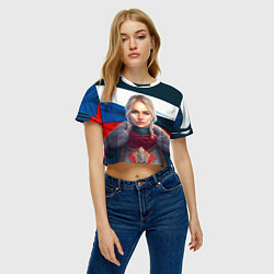 Футболка 3D укороченная женская Славянская девушка - флаг России, цвет: 3D-принт — фото 2