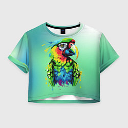 Футболка 3D укороченная женская Разноцветный попугай, цвет: 3D-принт