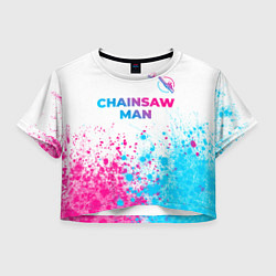 Футболка 3D укороченная женская Chainsaw Man neon gradient style: символ сверху, цвет: 3D-принт