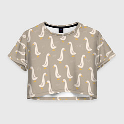 Футболка 3D укороченная женская Утки на травке - бежевый, цвет: 3D-принт