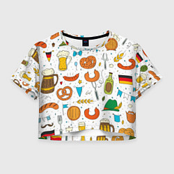 Футболка 3D укороченная женская Октоберфест - цветной дудл, цвет: 3D-принт