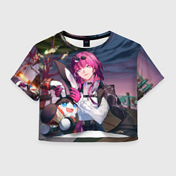 Футболка 3D укороченная женская Кафка с Пом-Пом, цвет: 3D-принт