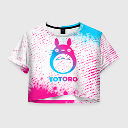 Футболка 3D укороченная женская Totoro neon gradient style, цвет: 3D-принт