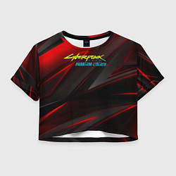 Футболка 3D укороченная женская Cyberpunk 2077 phantom liberty red black logo, цвет: 3D-принт