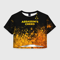 Футболка 3D укороченная женская Assassins Creed - gold gradient: символ сверху, цвет: 3D-принт