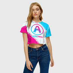 Футболка 3D укороченная женская Aerosmith neon gradient style, цвет: 3D-принт — фото 2