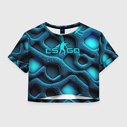 Футболка 3D укороченная женская CS GO blue neon logo, цвет: 3D-принт