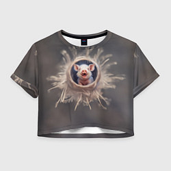 Футболка 3D укороченная женская Мордочка забавного поросёнка, цвет: 3D-принт