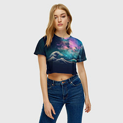 Футболка 3D укороченная женская Космическая Большая волна в Канагаве, цвет: 3D-принт — фото 2