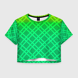 Футболка 3D укороченная женская Желто-зеленый градиентный фон с геометрическим узо, цвет: 3D-принт