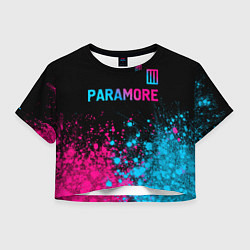 Футболка 3D укороченная женская Paramore - neon gradient: символ сверху, цвет: 3D-принт