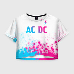Футболка 3D укороченная женская AC DC neon gradient style: символ сверху, цвет: 3D-принт