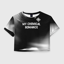 Футболка 3D укороченная женская My Chemical Romance glitch на темном фоне: символ, цвет: 3D-принт