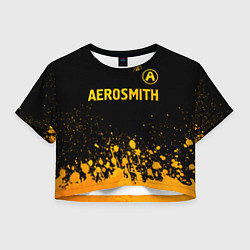 Футболка 3D укороченная женская Aerosmith - gold gradient: символ сверху, цвет: 3D-принт