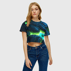 Футболка 3D укороченная женская Зеленые объемные плиты, цвет: 3D-принт — фото 2