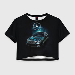 Футболка 3D укороченная женская Mercedes Benz dark style, цвет: 3D-принт